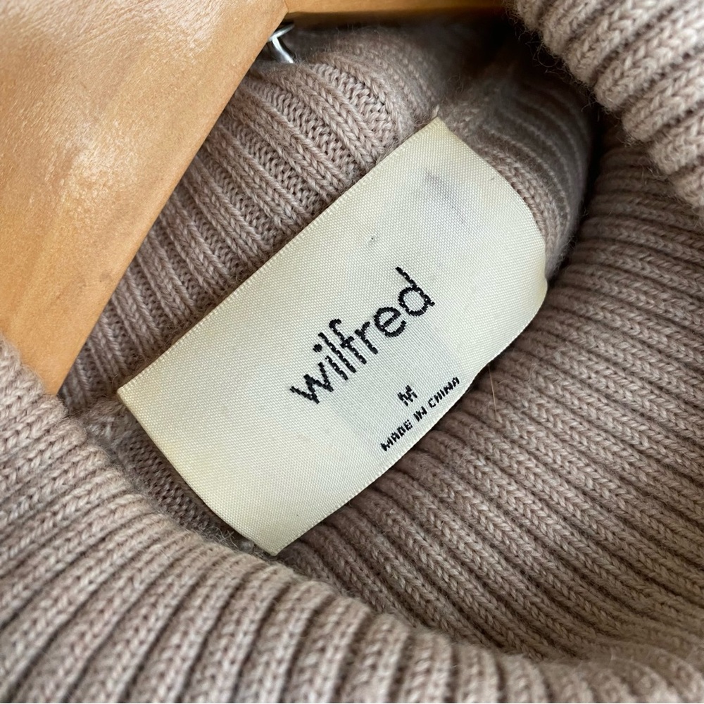 Aritzia wilfred rebecca ribbed turtleneck merino wool sweater grey beige - Picture 6 of 8